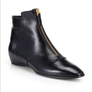 Tods Zip Front Leather Ankle Black Boots